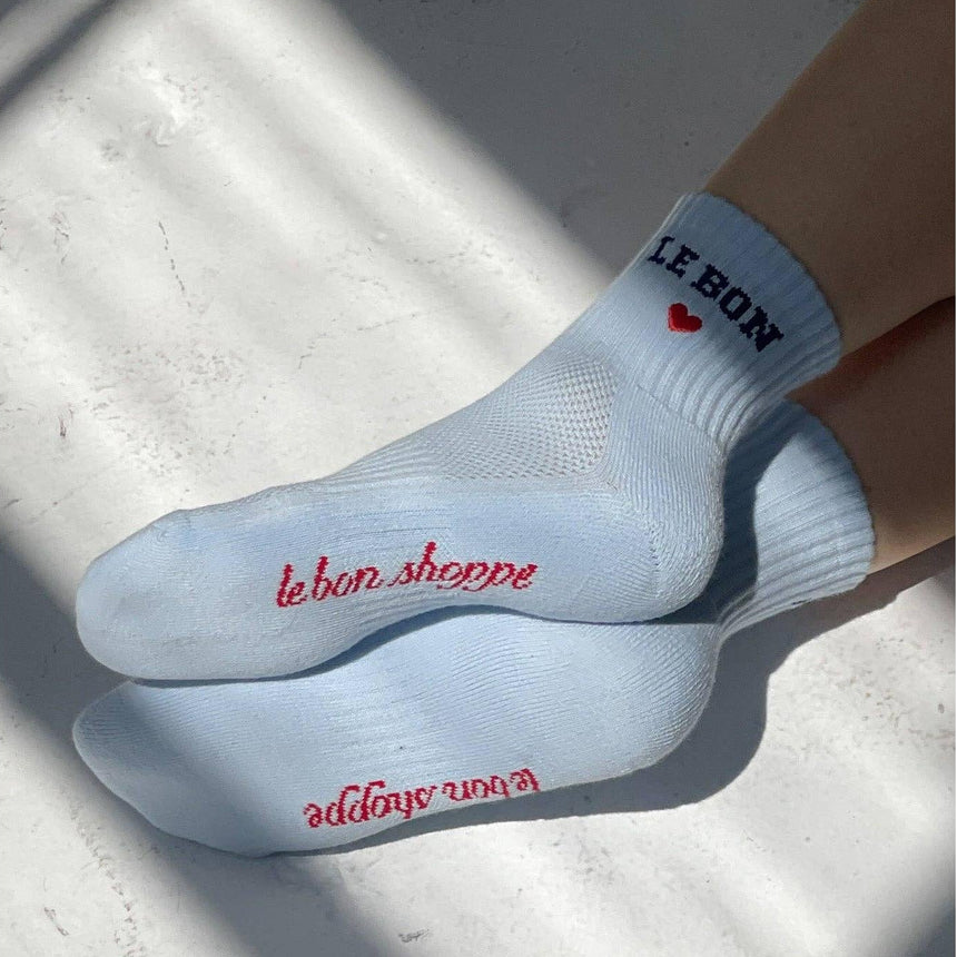 Le Bon Shoppe - Embroidered Crew Socks - Sky Blue | Scout & Co