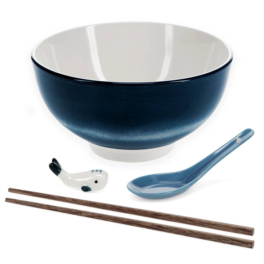 Rex - Ceramic noodle bowl set - Blue whale | Scout & Co