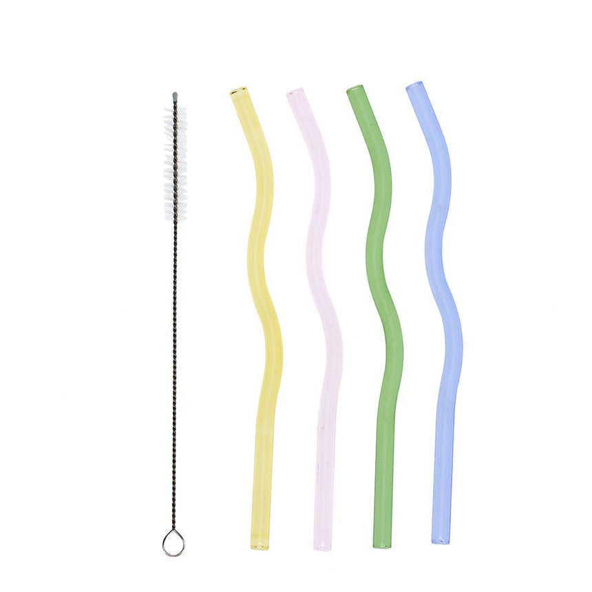 Rex - Wiggly glass straws with cleaning brush (set of 4) | Scout & Co