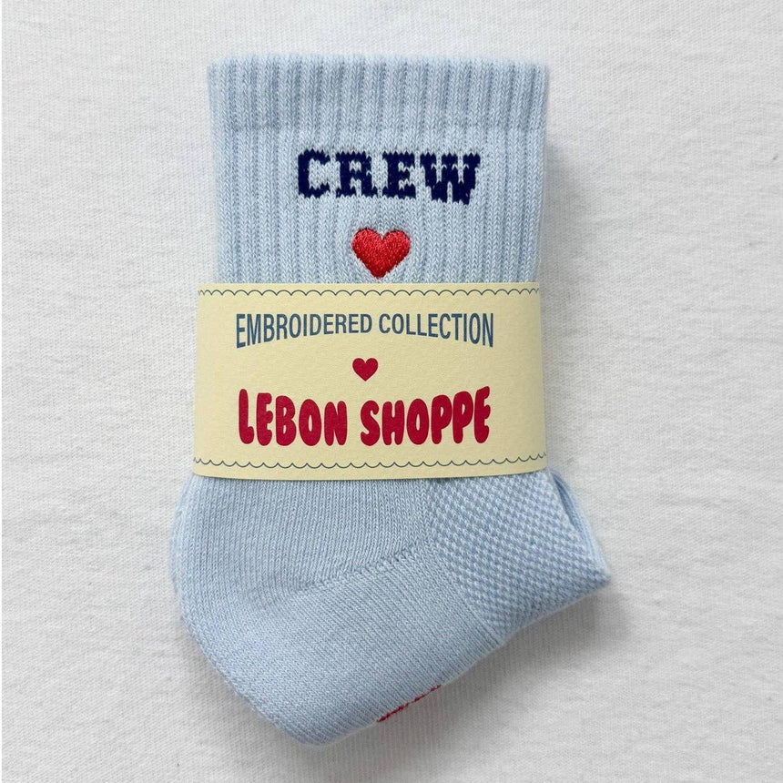 Le Bon Shoppe - Embroidered Crew Socks - Sky Blue | Scout & Co