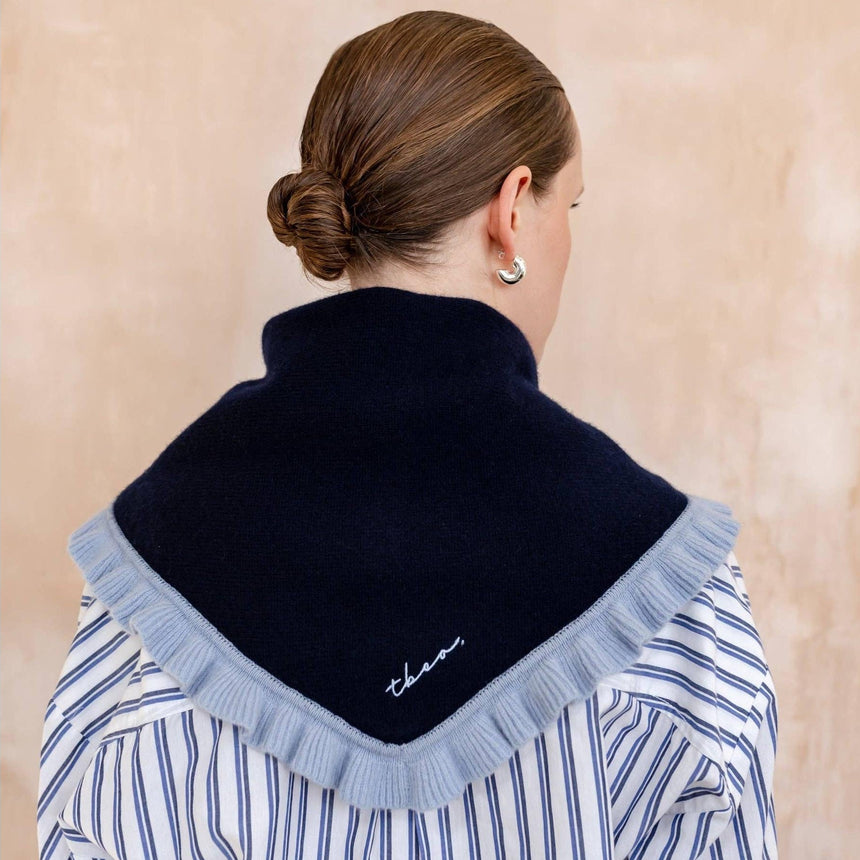 TBCo - Merino Wool Triangle Scarf in Navy Ruffle | Scout & Co