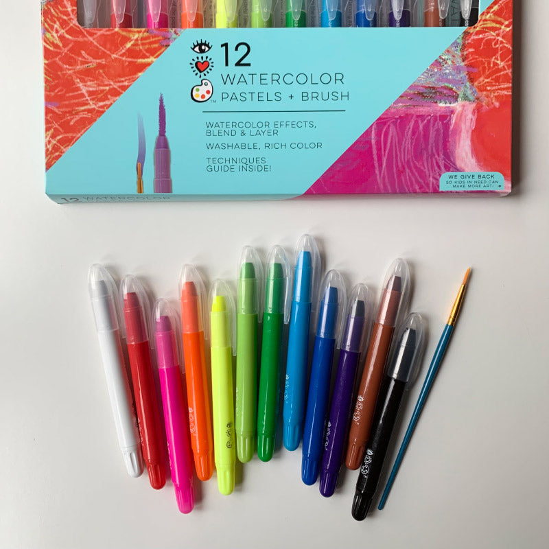 I Heart Art - Watercolour pastels + brush - set of 12 | Scout & Co