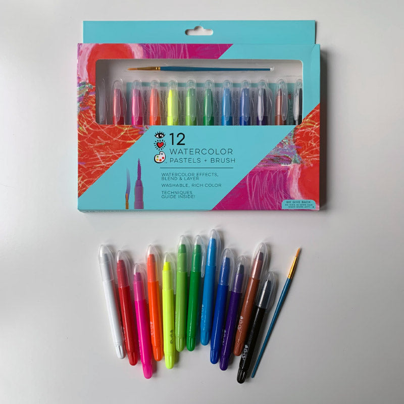 I Heart Art - Watercolour pastels + brush - set of 12 | Scout & Co