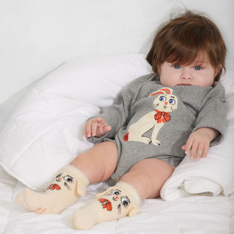 Mini Rodini - Rabbit application long-sleeved baby bodysuit