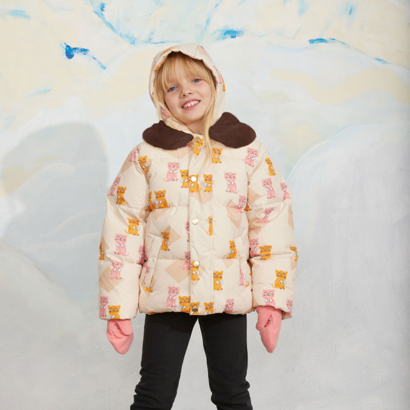 Mini Rodini - Kittens faux-fur collar puffer jacket