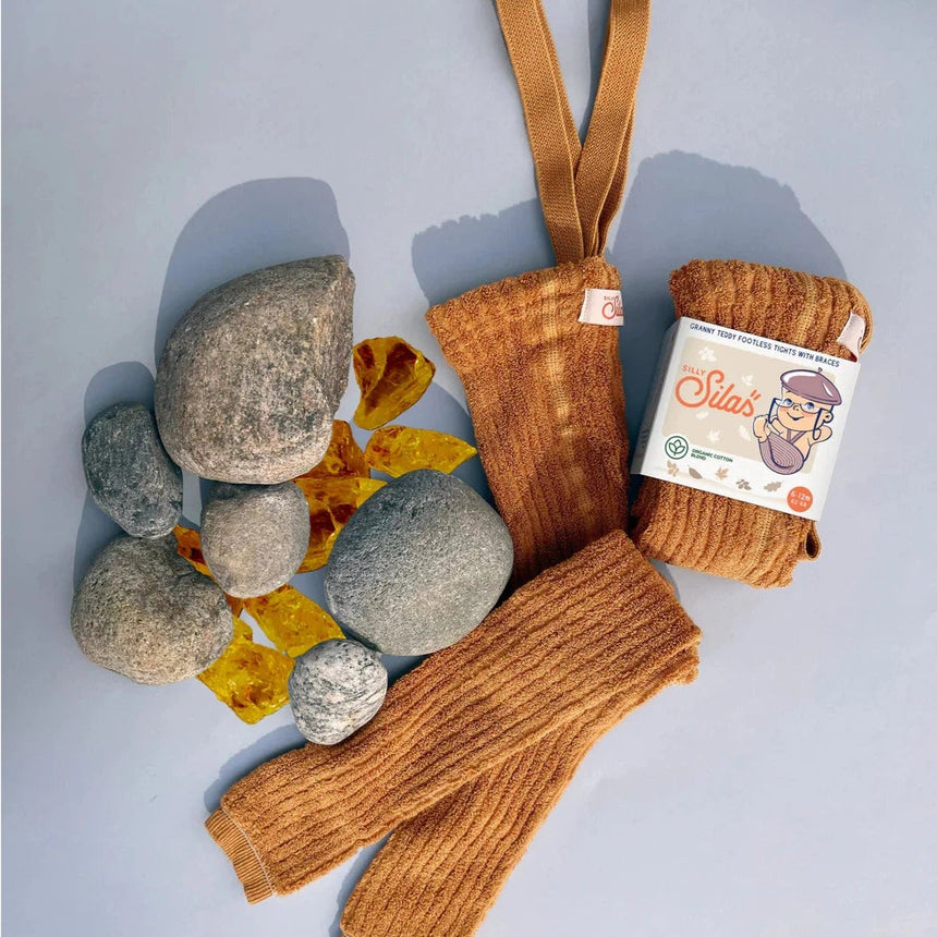 Silly Silas - Granny teddy footless tights with braces - Amber | Scout & Co