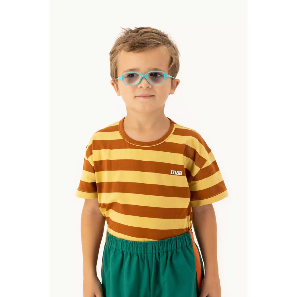 Tiny Cottons - Stripes tee - pale ochre / dark brown | Scout & Co