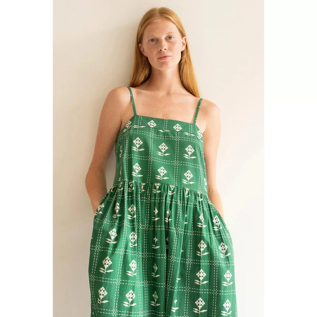 Tiny Cottons Woman - The Tiny Big Sister - Pixelated Flowers straps dress - Pine green | Scout & Co