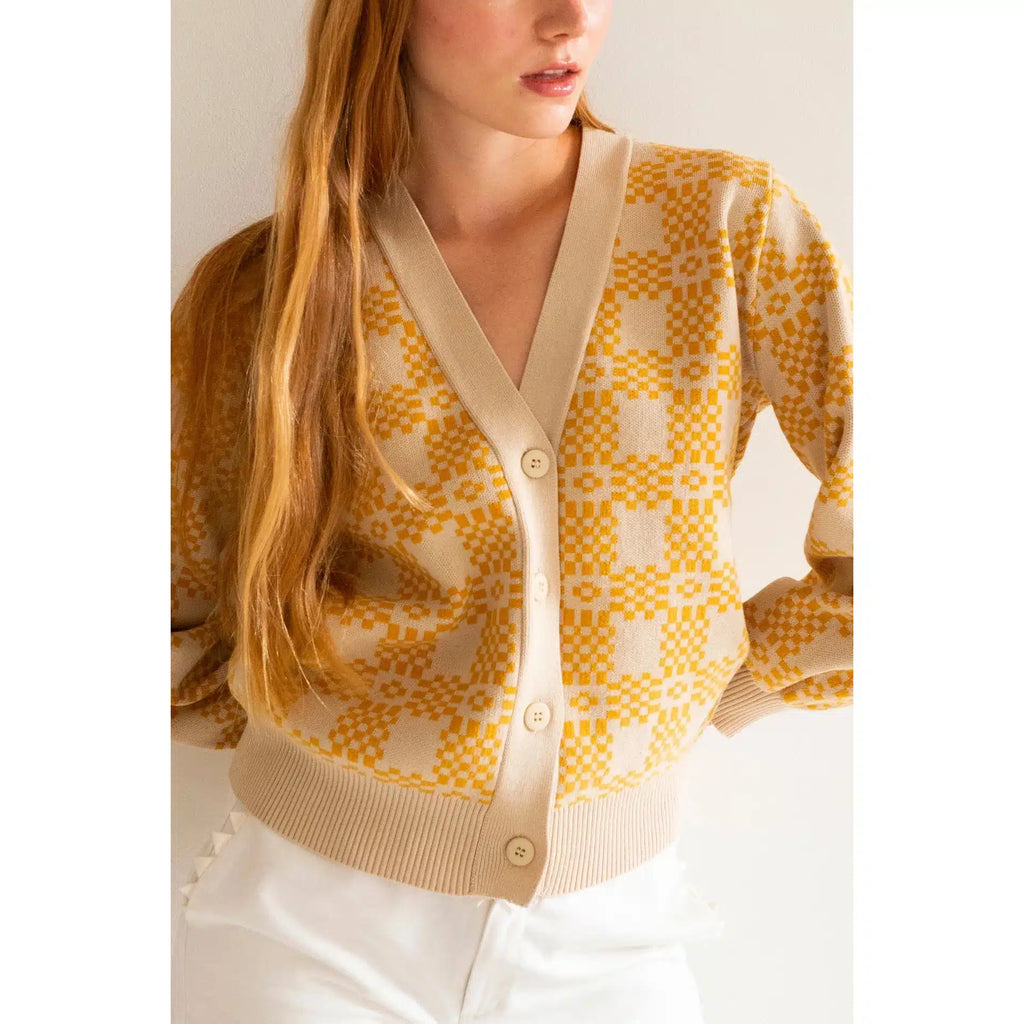 TinyCottons Woman - The Tiny Big Sister - Nora jacquard cardigan - Cream Ochre | Scout & Co