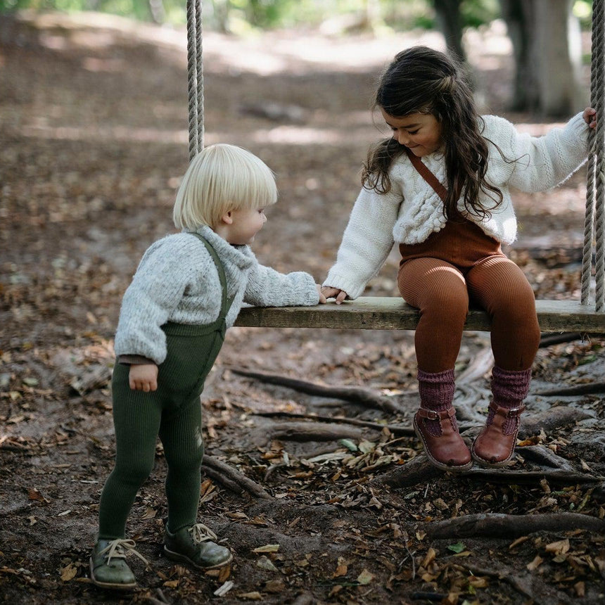 Silly Silas - Footed cotton tights with braces - Olive | Scout & Co
