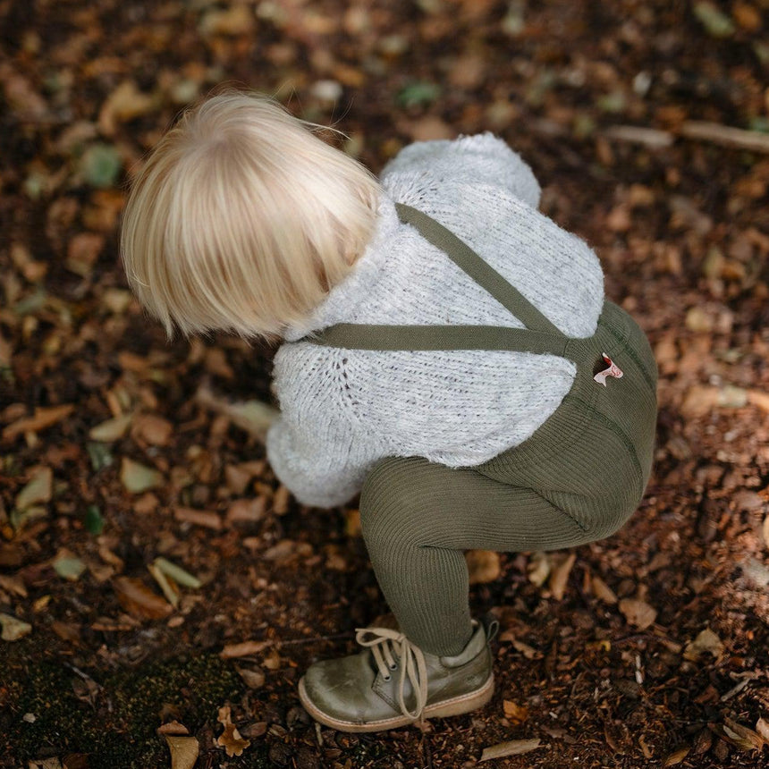 Silly Silas - Footed cotton tights with braces - Olive | Scout & Co