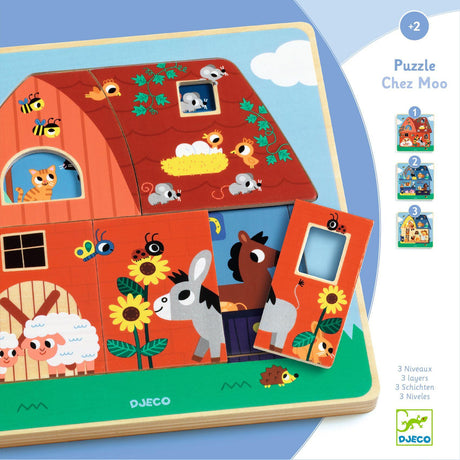Djeco - Chez Moo 3 layers wooden puzzle | Scout & Co