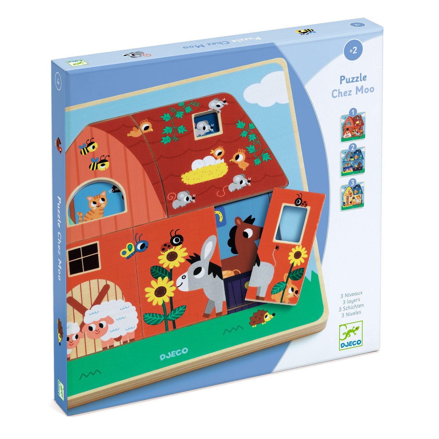 Djeco - Chez Moo 3 layers wooden puzzle | Scout & Co