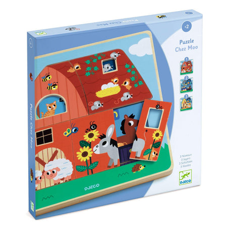 Djeco - Chez Moo 3 layers wooden puzzle | Scout & Co