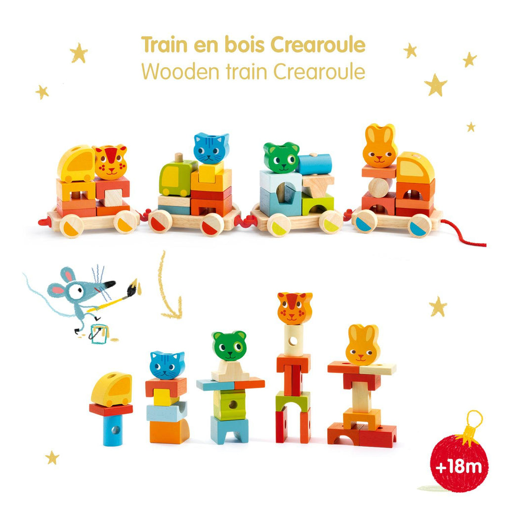 Djeco - Crearoule pull-along wooden activity train | Scout & Co