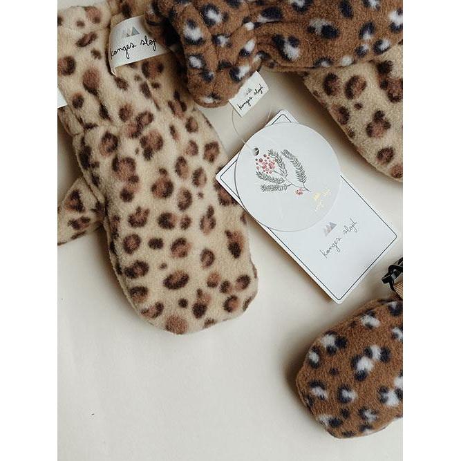 Konges Sløjd - Hezla fleece mittens - Leopard Cream | Scout & Co