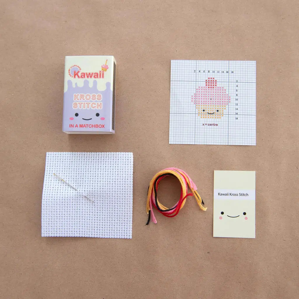 Marvling Bros - Kawaii Cupcake cross-stitch kit in a matchbox | Scout & Co