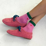 Le Bon Shoppe - Embroidered Girlfriend socks - Rose Green Colour Block | Scout & Co