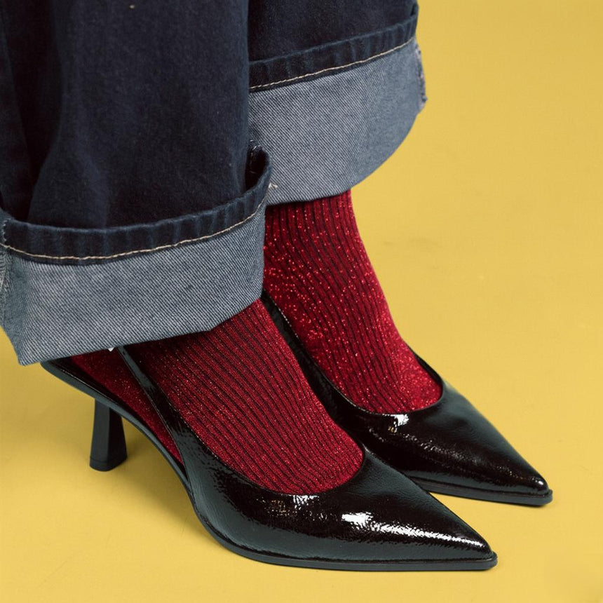 Klue - Glitter Lurex socks - Cherry | Scout & Co