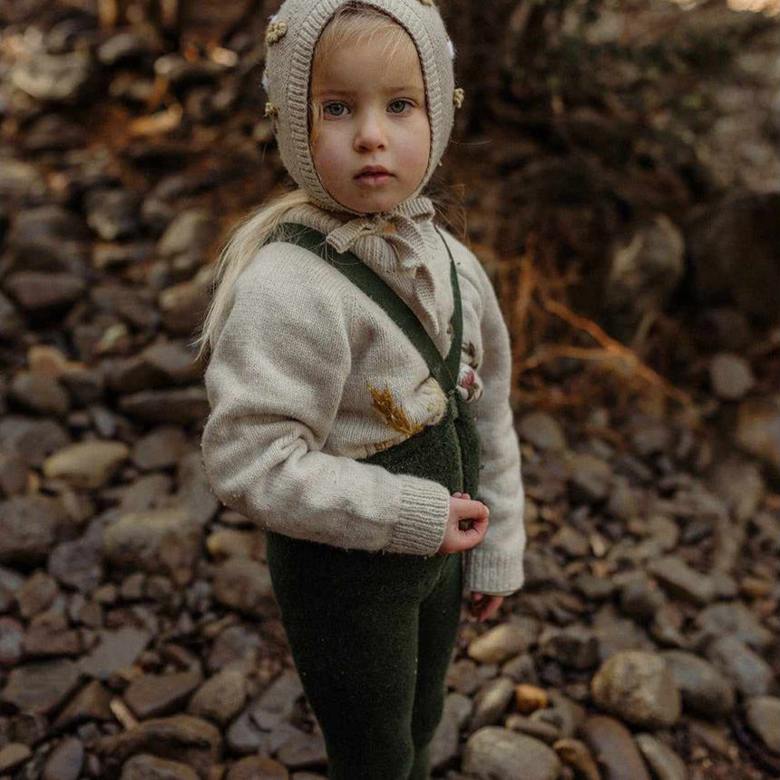 Silly Silas - Teddy warmy cotton tights with braces - Dark Forest Green | Scout & Co