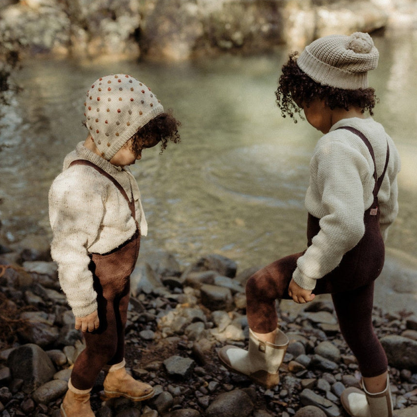 Silly Silas - Teddy warmy cotton tights with braces - Chocolate Brown | Scout & Co