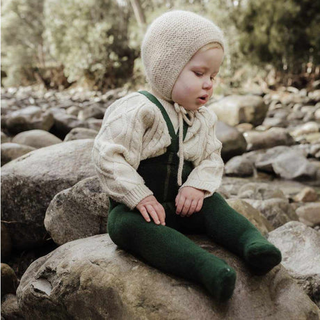 Silly Silas - Teddy warmy cotton tights with braces - Dark Forest Green | Scout & Co