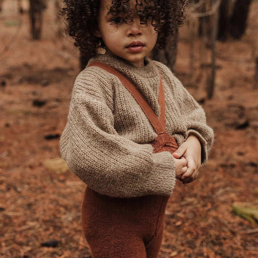 Silly Silas - Teddy footless tights with braces - Cinnamon | Scout & Co