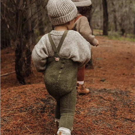 Silly Silas - Teddy warmy footless tights with braces - Olive | Scout & Co