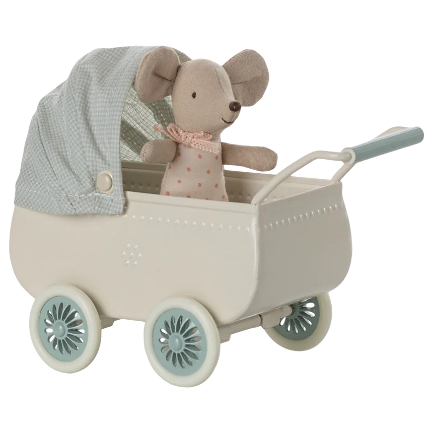 Maileg - Pram with baby mouse - Mint | Scout & Co