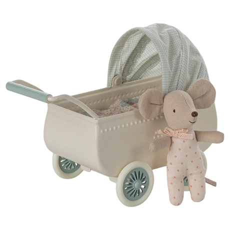 Maileg - Pram with baby mouse - Mint