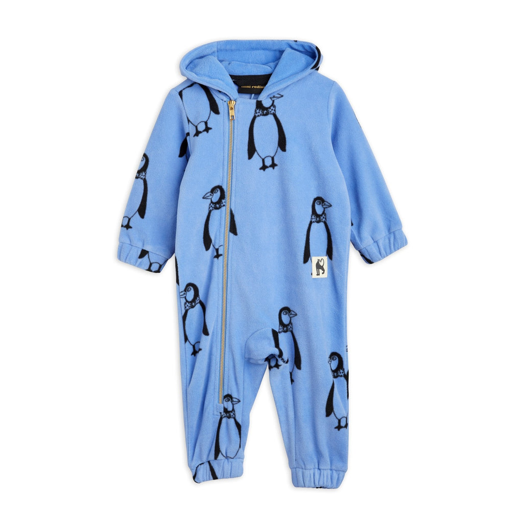 Mini Rodini - Penguin fleece baby onesie - blue | Scout & Co