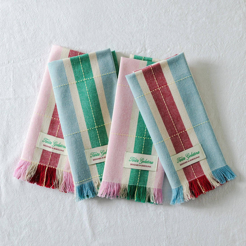 Tarta Gelatina - Striped Napkins (Set of 2) - Green / Pink | Scout & Co