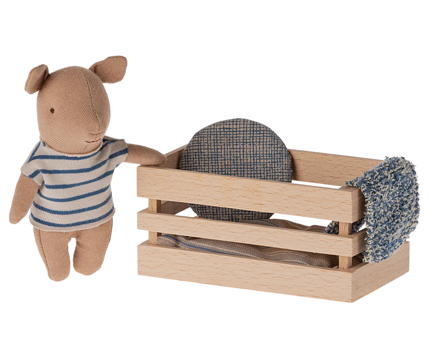 Maileg - Baby pig in box - blue stripe