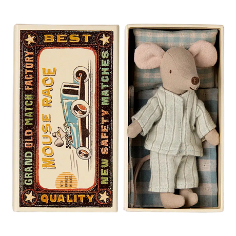 Maileg - Big brother mouse in matchbox - pale blue striped pyjamas | Scout & Co