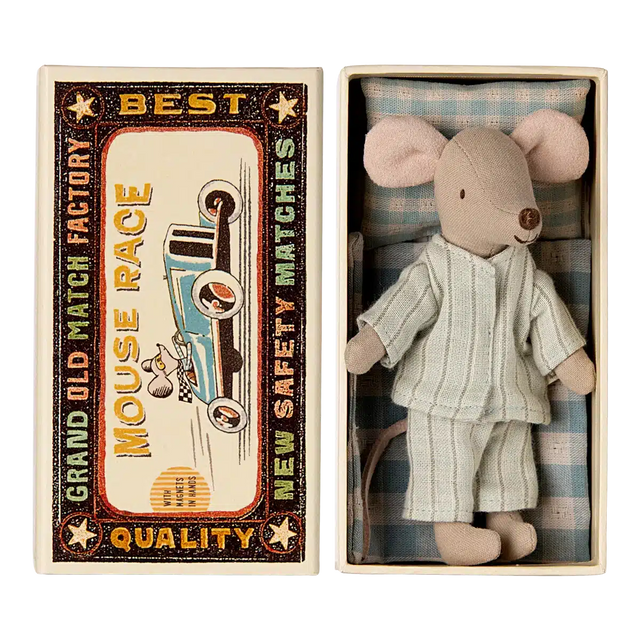 Maileg - Big brother mouse in matchbox - pale blue striped pyjamas | Scout & Co