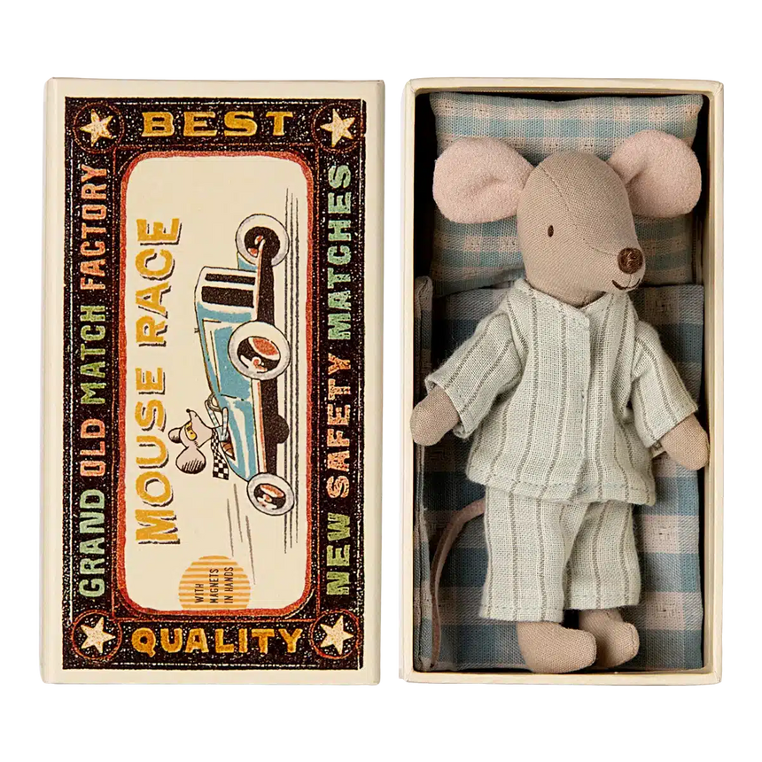 Maileg - Big brother mouse in matchbox - pale blue striped pyjamas | Scout & Co