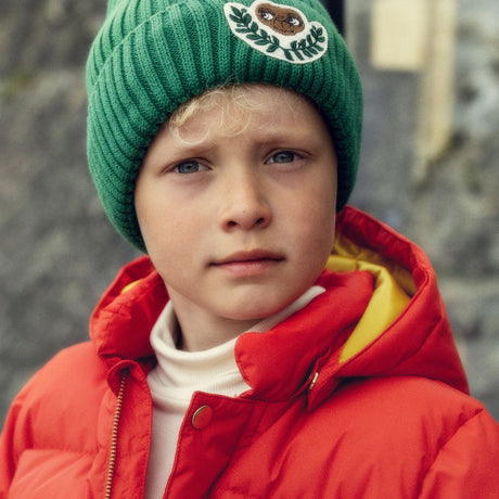 Mini Rodini x E.T. patch knitted beanie hat - green