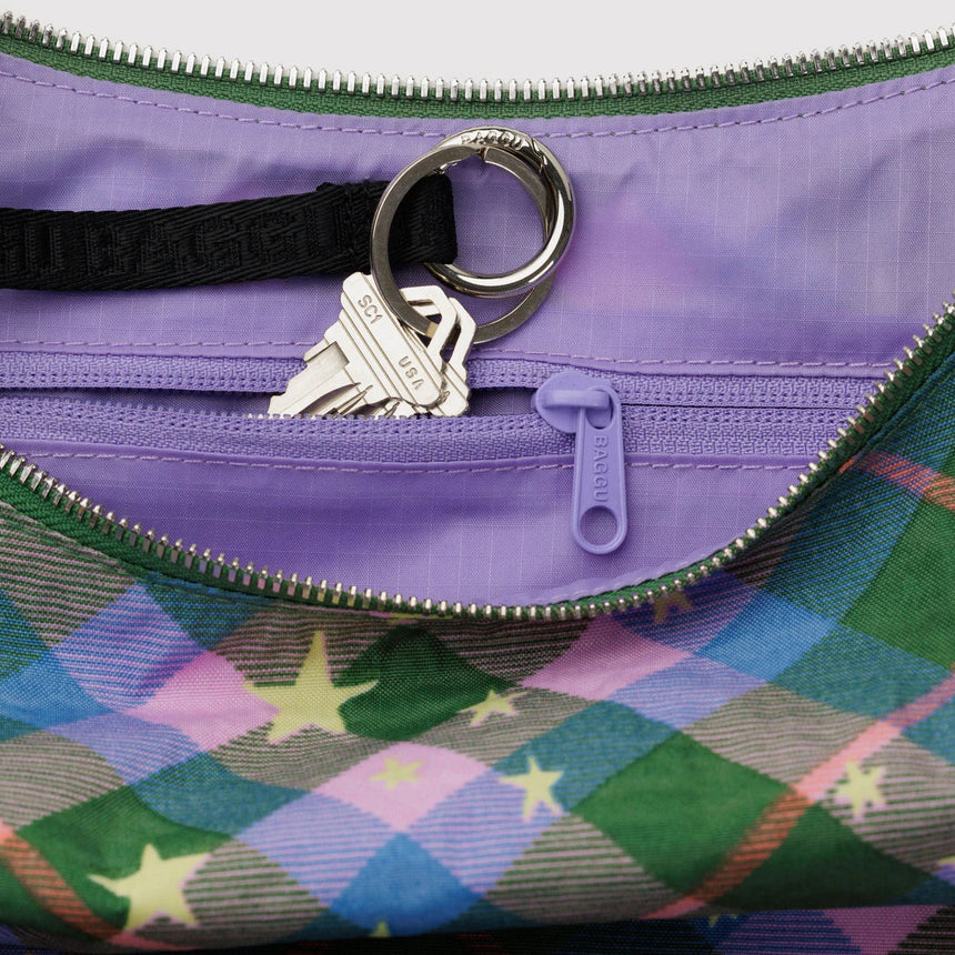 Baggu - Medium Nylon Crescent bag - Green Star Plaid | Scout & Co