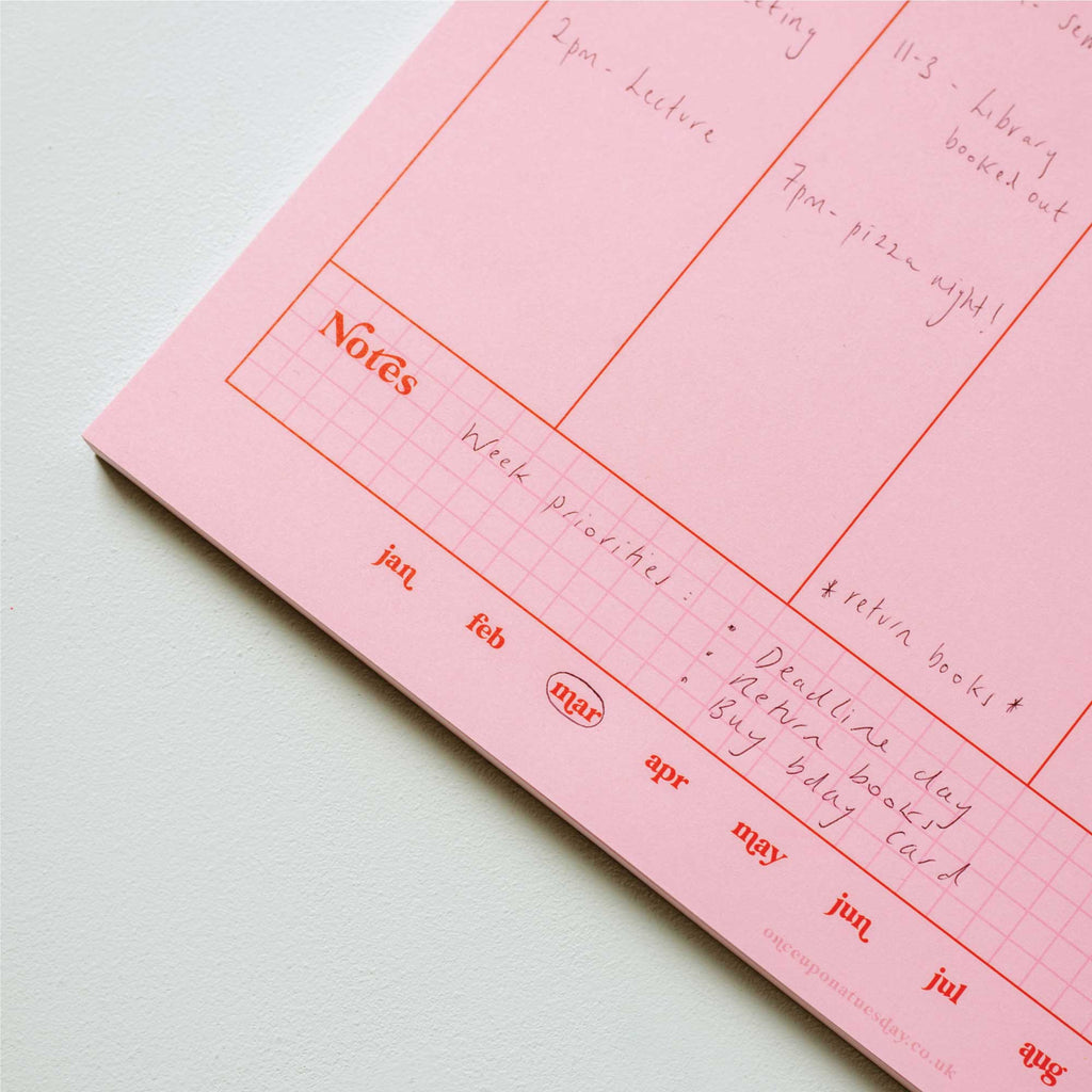 Good Tuesday - A4 Weekly Planner Pad - Pink & Red | Scout & Co