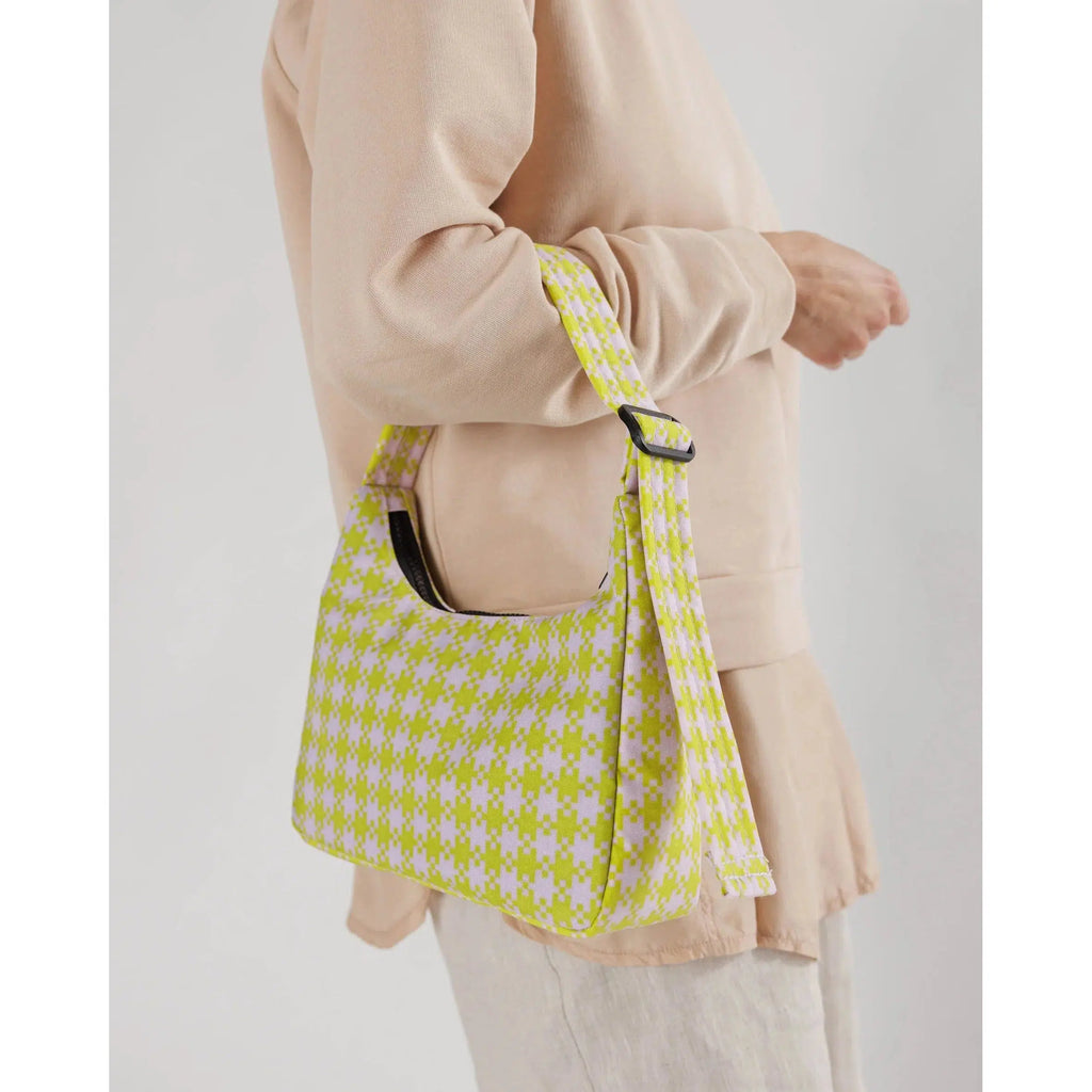 Baggu – Mini Nylon Shoulder bag - Pink Pistachio Pixel Gingham | Scout & Co