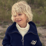 Mini Rodini - Panda chunky knit half-zip sweater - navy | Scout & Co