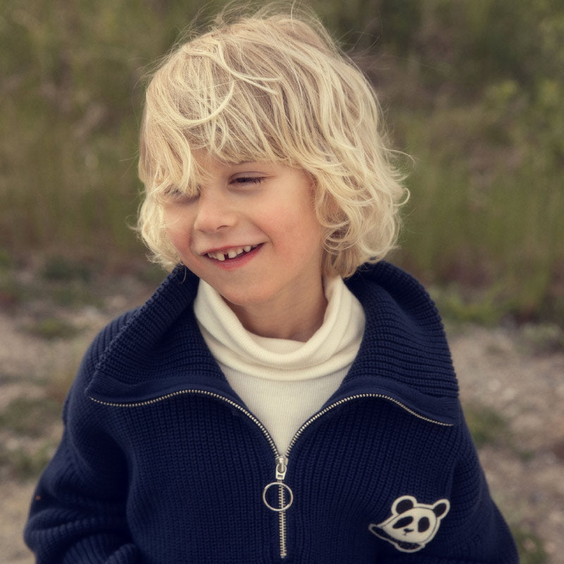 Mini Rodini - Panda chunky knit half-zip sweater - navy | Scout & Co