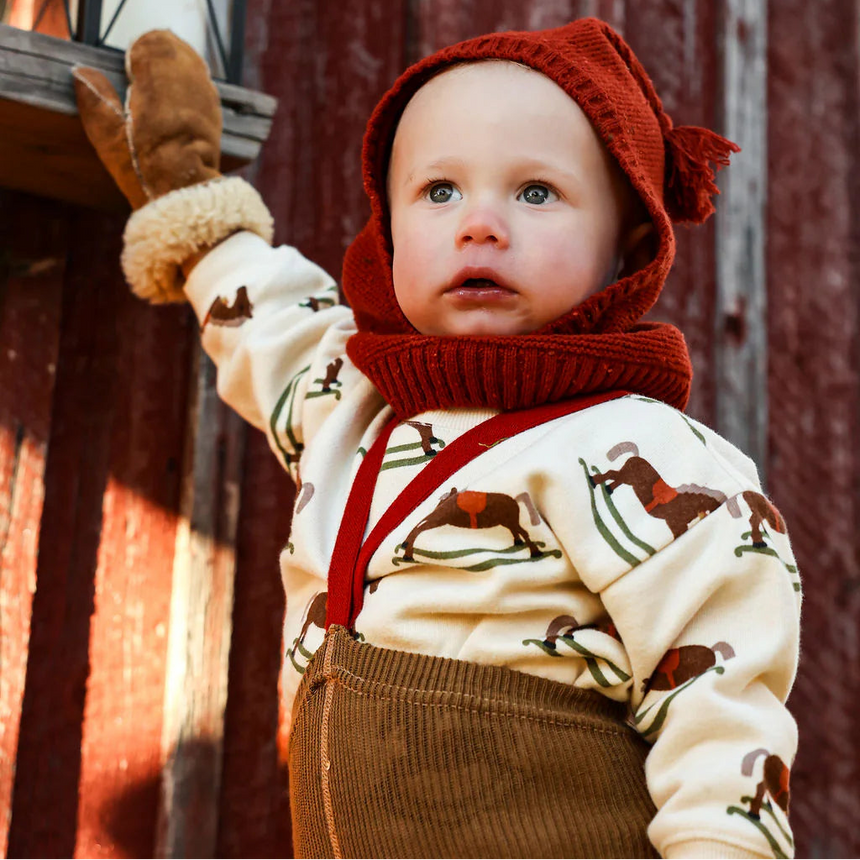 Silly Silas x Organic Zoo - Footless cotton tights with braces - Acorn Brown & Maple Leaf