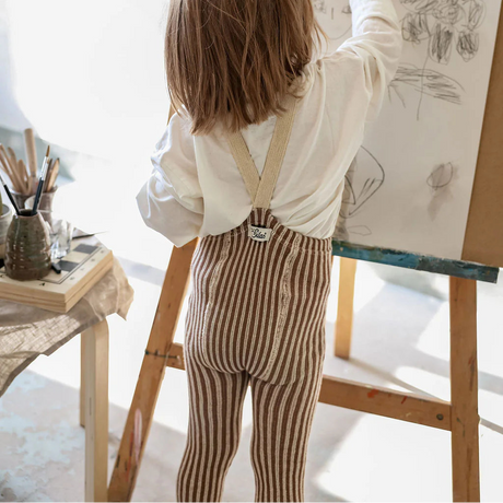 Silly Silas - Special footless tights with braces - Granola & Cream striped