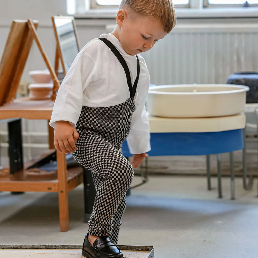 Silly Silas - Special footless tights with braces - Black & White checked | Scout & Co