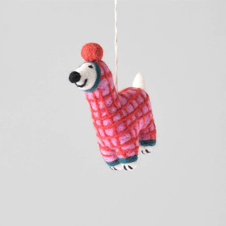 Wrap - Jayla Dog In Red Onesie hanging felt ornament | Scout & Co