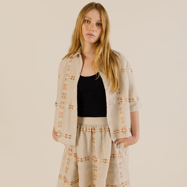 Sideline - Polly embroidered shirt - Oat | Scout & Co