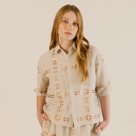 Sideline - Polly embroidered shirt - Oat | Scout & Co