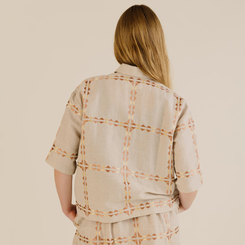 Sideline - Polly embroidered shirt - Oat | Scout & Co