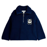 Mini Rodini - Panda chunky knit half-zip sweater - navy | Scout & Co
